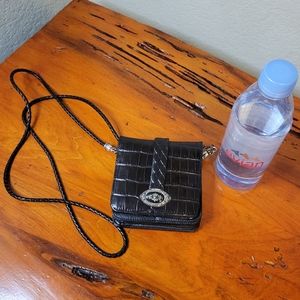 Brighton black leather wallet size crossbody purse, lightly used